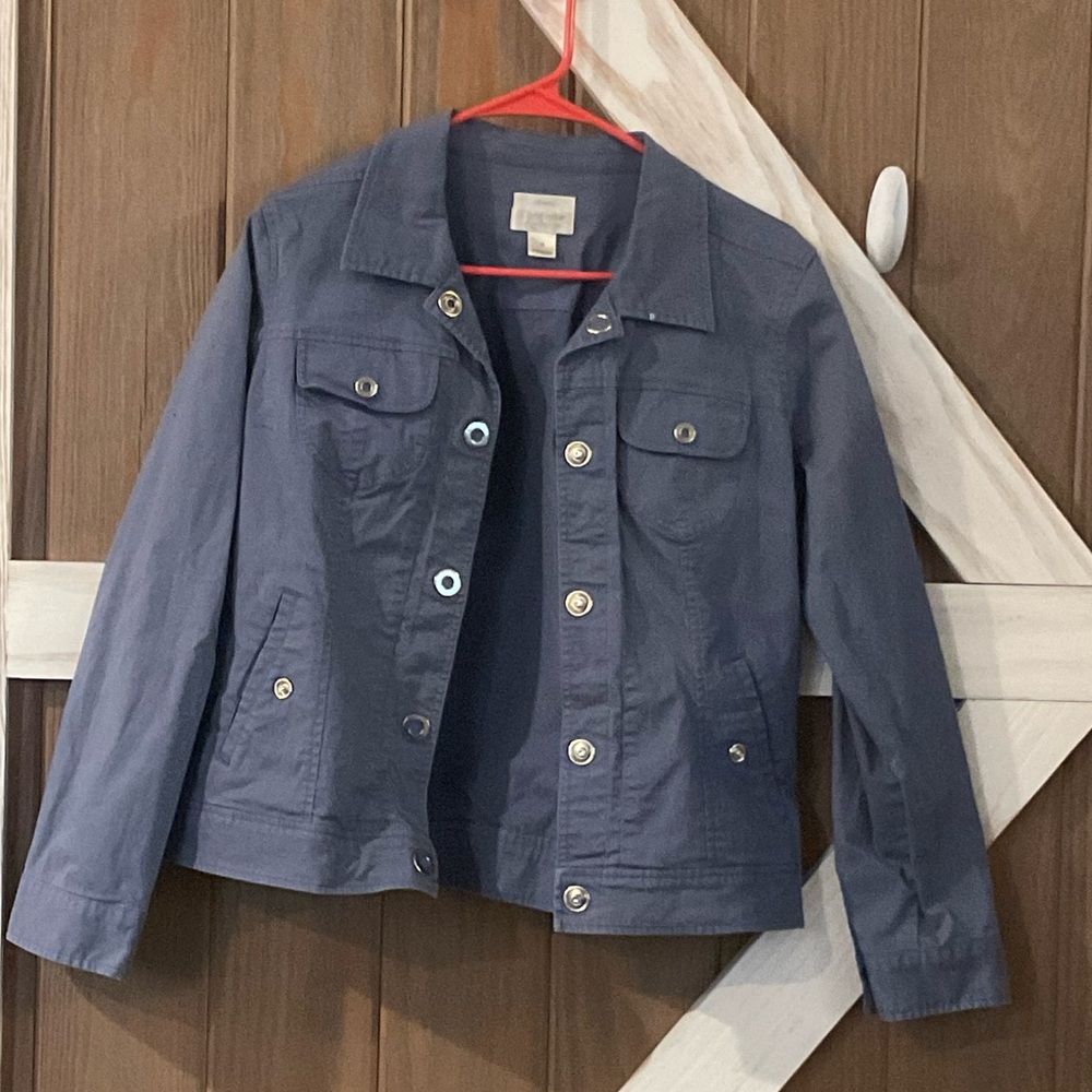 Christopher & Banks Blue Utility Jacket Lightweight Stretch size M Junior - Picture 4 of 6